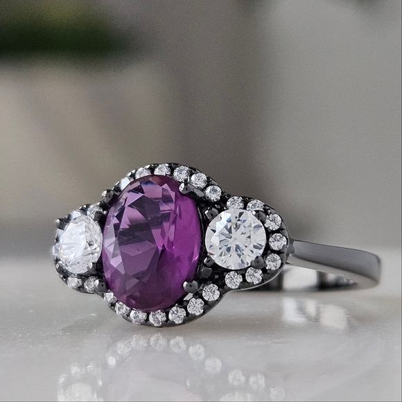 Charmed Aroma Black Gold ring with Purple Gemstone, size 6, 925 Sterling Silver - Picture 6 of 7